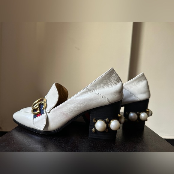 GUCCI Beige Leather Peyton GG Marmont Web Crystal Embellished Block Heel… - Picture 12 of 12